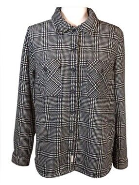 ​Soho Threads Plaid Sherpa Lined Shacket Jacket M Black White Houndstooth